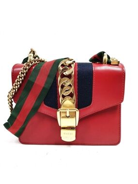 Gucci Sylvie Red Leather Shoulder Bag with Gold Chain